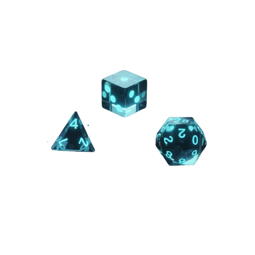 Um conjunto de três dados transparentes